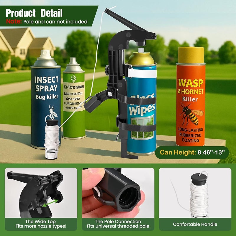 New Fly Spray Can Extension Pole Adaptor, Adjustable Sprayer Bracket Adaptor for Wasp Hornet Bee Spray Long Range, Spray Paint, Window Cleaner, Tree Spray. Spray Can Trigger Handle - Image 2